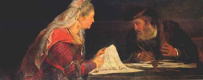 Aert de Gelder Esther and Mordechai writing the second letter of Purim Sweden oil painting art
